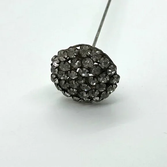 Antique Victorian Hat Pin Clear Paste Rhinestone Domed Top Filigree Back 10" - Picture 5 of 16